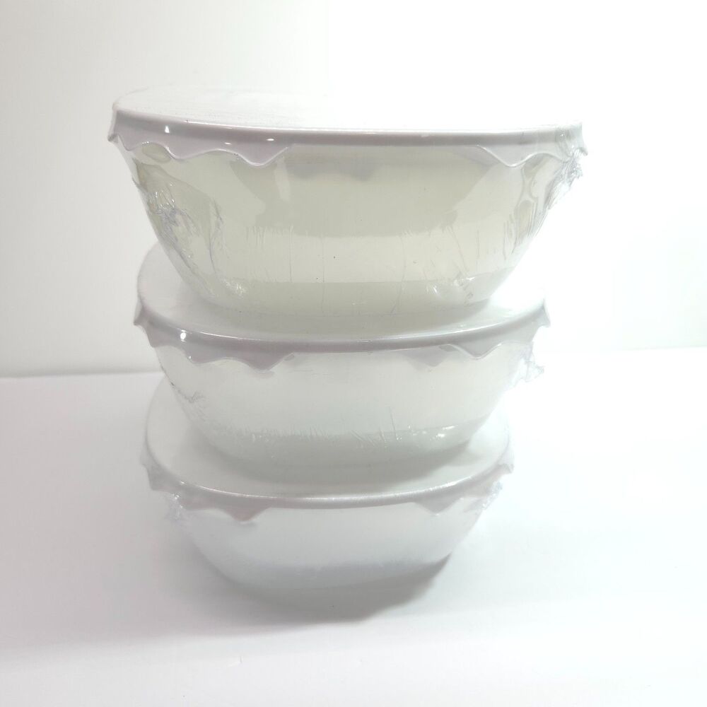 Pride Products Square Plastic Storage Bowls Set of 3 White Stackable Nesting
